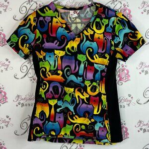 White Cross scrub tshirt cats rainbow ombré Multicolor Cat Print Scrub Top